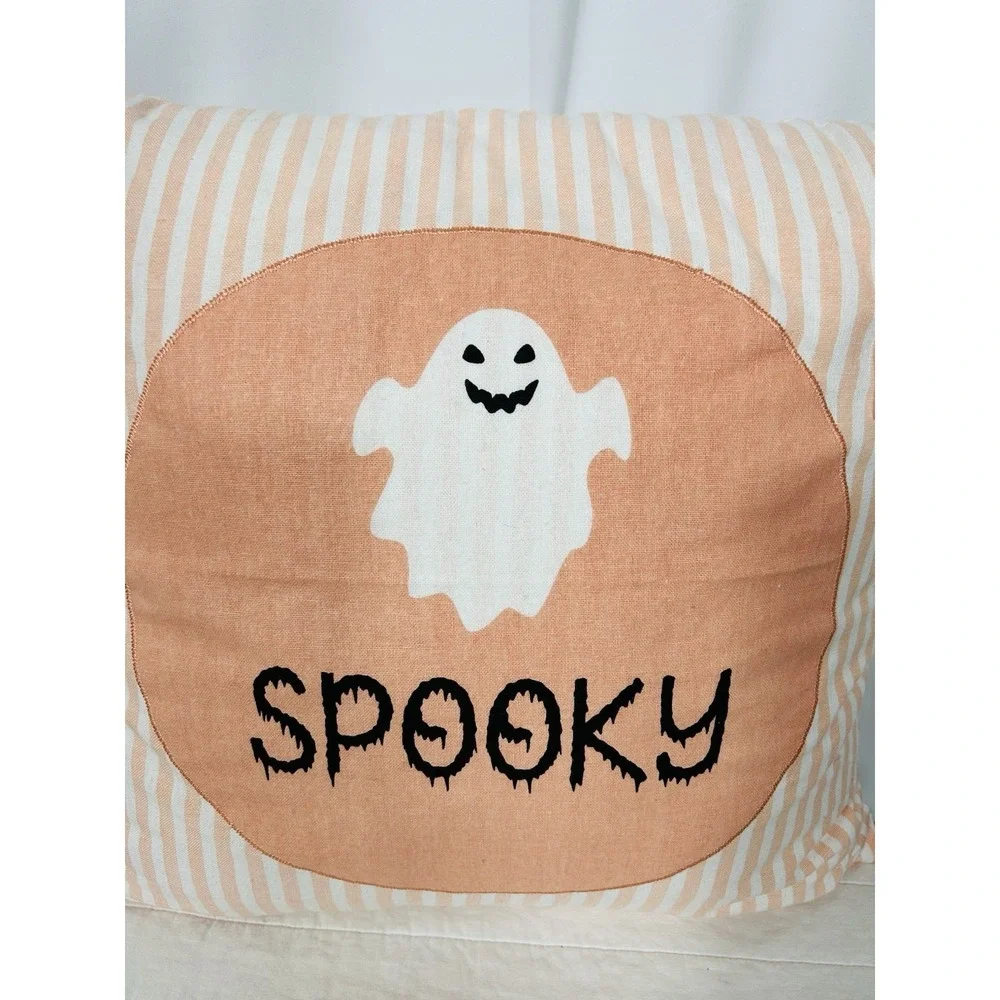 Halloween Throw Pillow Striped Whimsi Cute Ghost Spooky Fall Decor Pastels 14x14